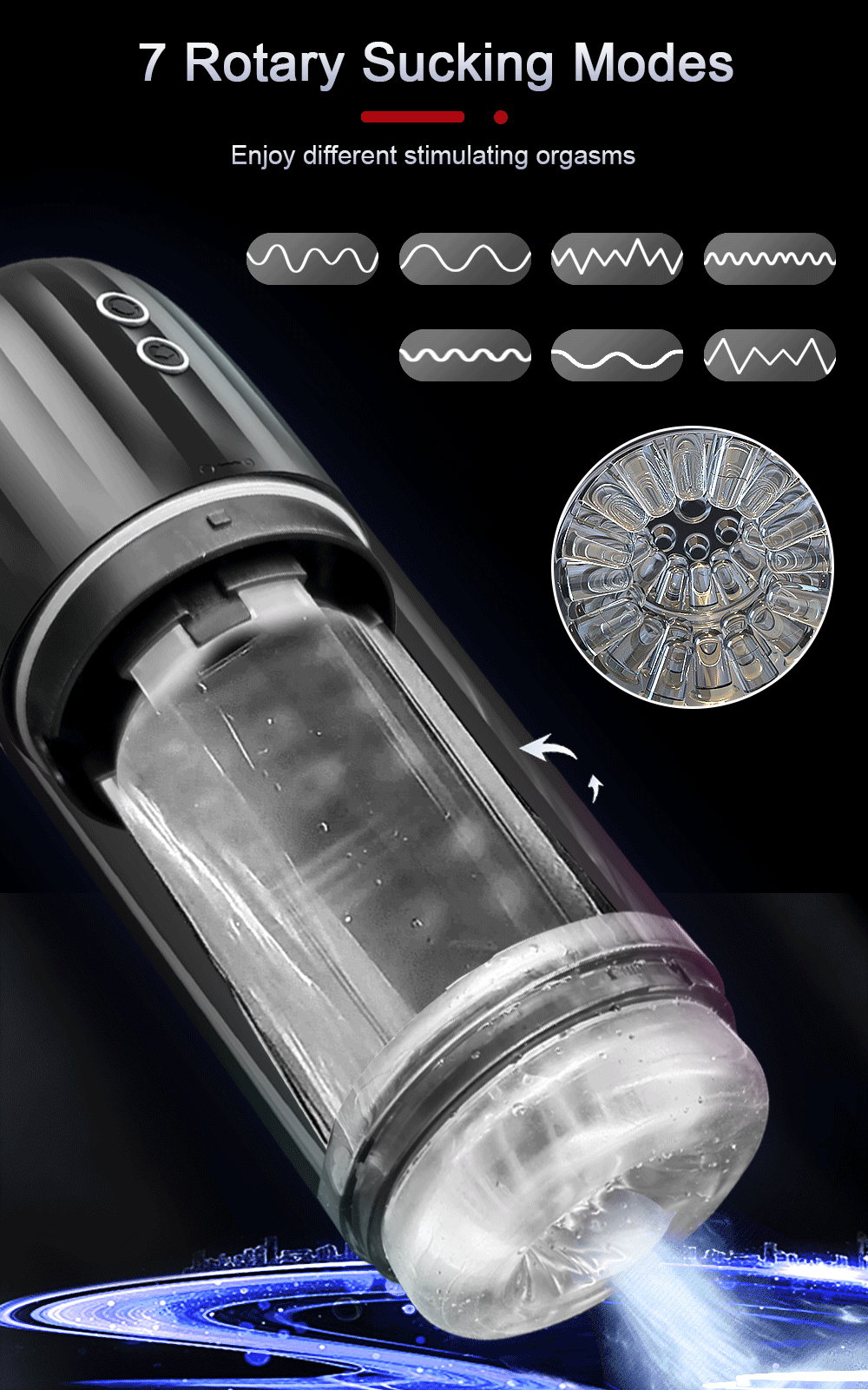 Masturbator obrotowy-ssący, 7 trybów prędkości obrotów, 7 trybów ssania, seksowny głos 2