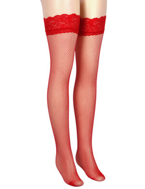 Pończochy samonośne kabaretki, koronkowe, duże oczka