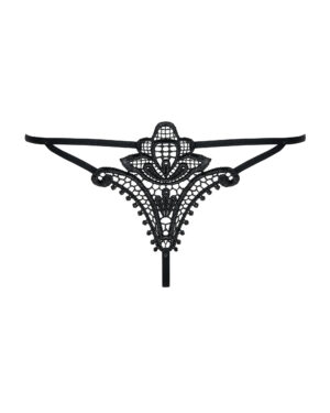 Śliczne stringi Luiza czarne z kwiatem z gipury